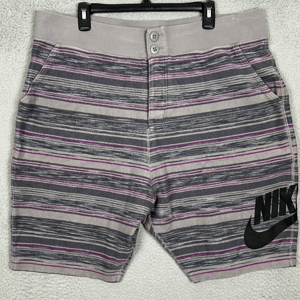 Nike F.C. Shorts Mens 3XL Grey Purple Striped Soccer Athletic Stretch Waist EUC